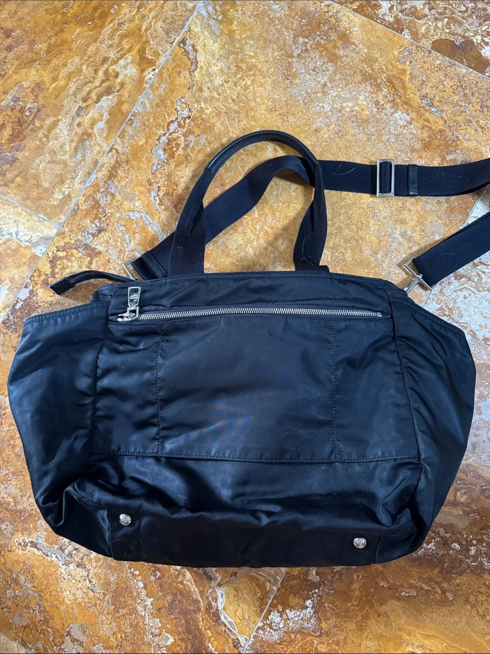 Prada Black Nylon Diaper Shoulder Tote with Front Pocket